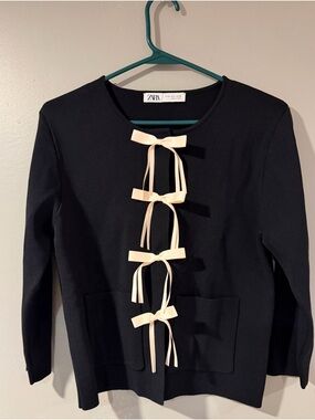 Zara Black Blazer with Cream Bow Ties